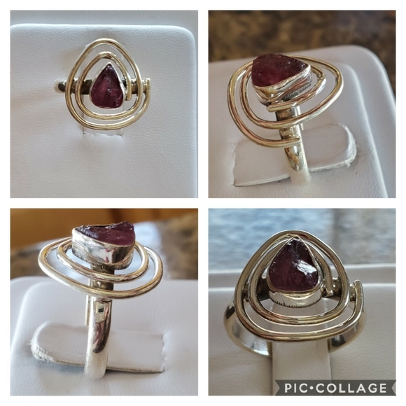 Genuine Rough Rubellite Tourmaline Art Ring 7 - Picture 2 of 6